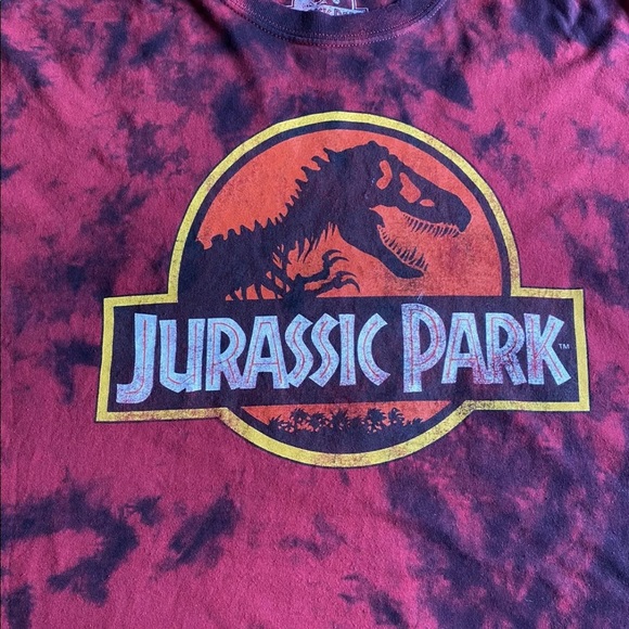 JURASSIC PARK ADULT MOVIE LOGO RED TIE DYE T-SHIRT - Picture 2 of 4